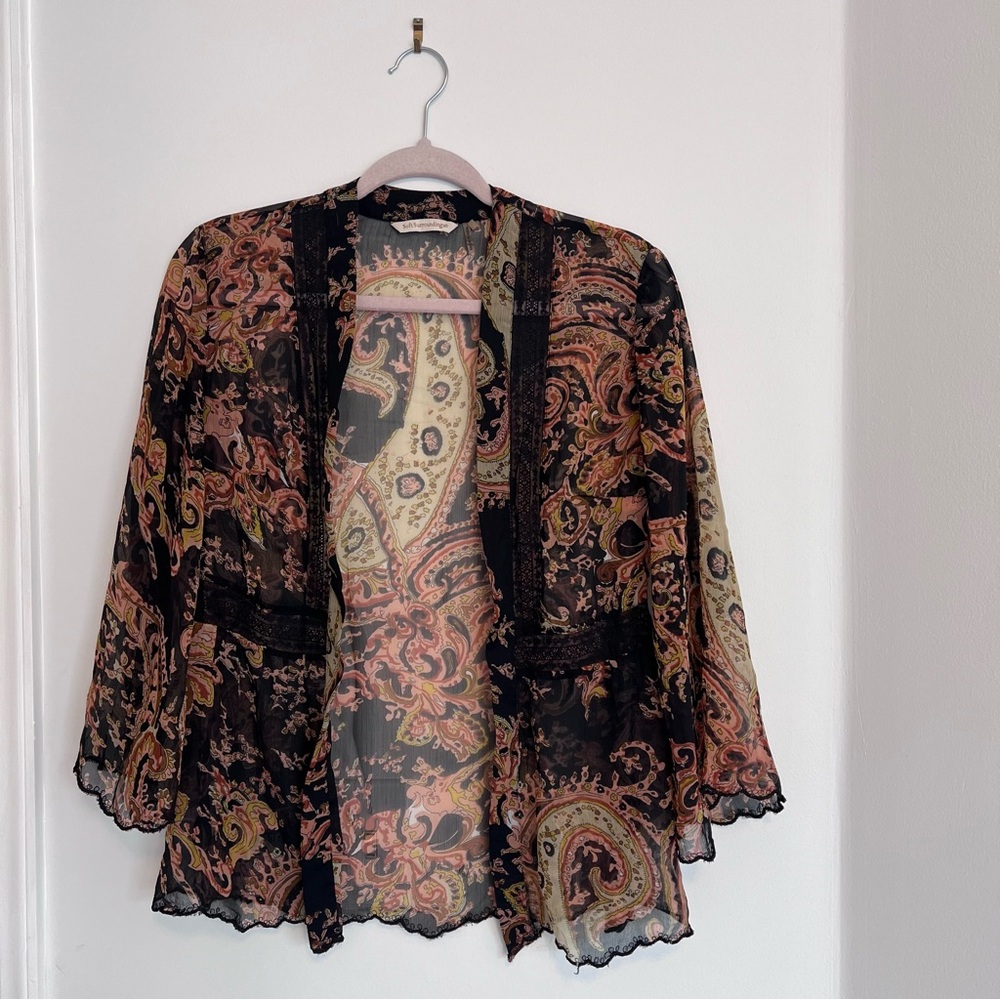 Soft surroundings boho kimono open front bell sleeve top - Picture 1 of 5